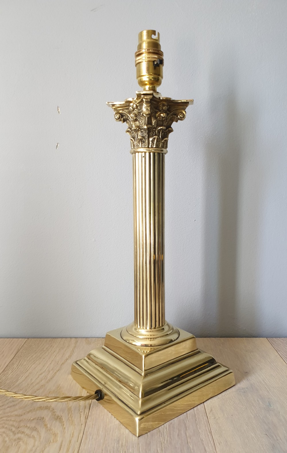 c1910 Corinthian Column Brass Table Lamp, Rewired and PAT tested  View II