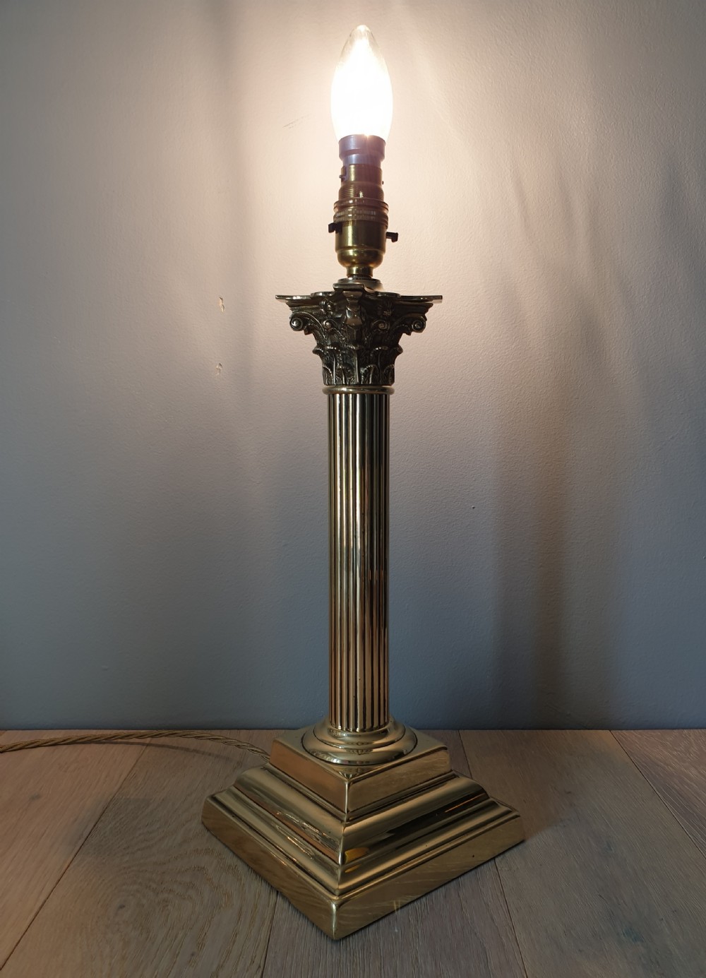 c1910 Corinthian Column Brass Table Lamp, Rewired and PAT tested  View III