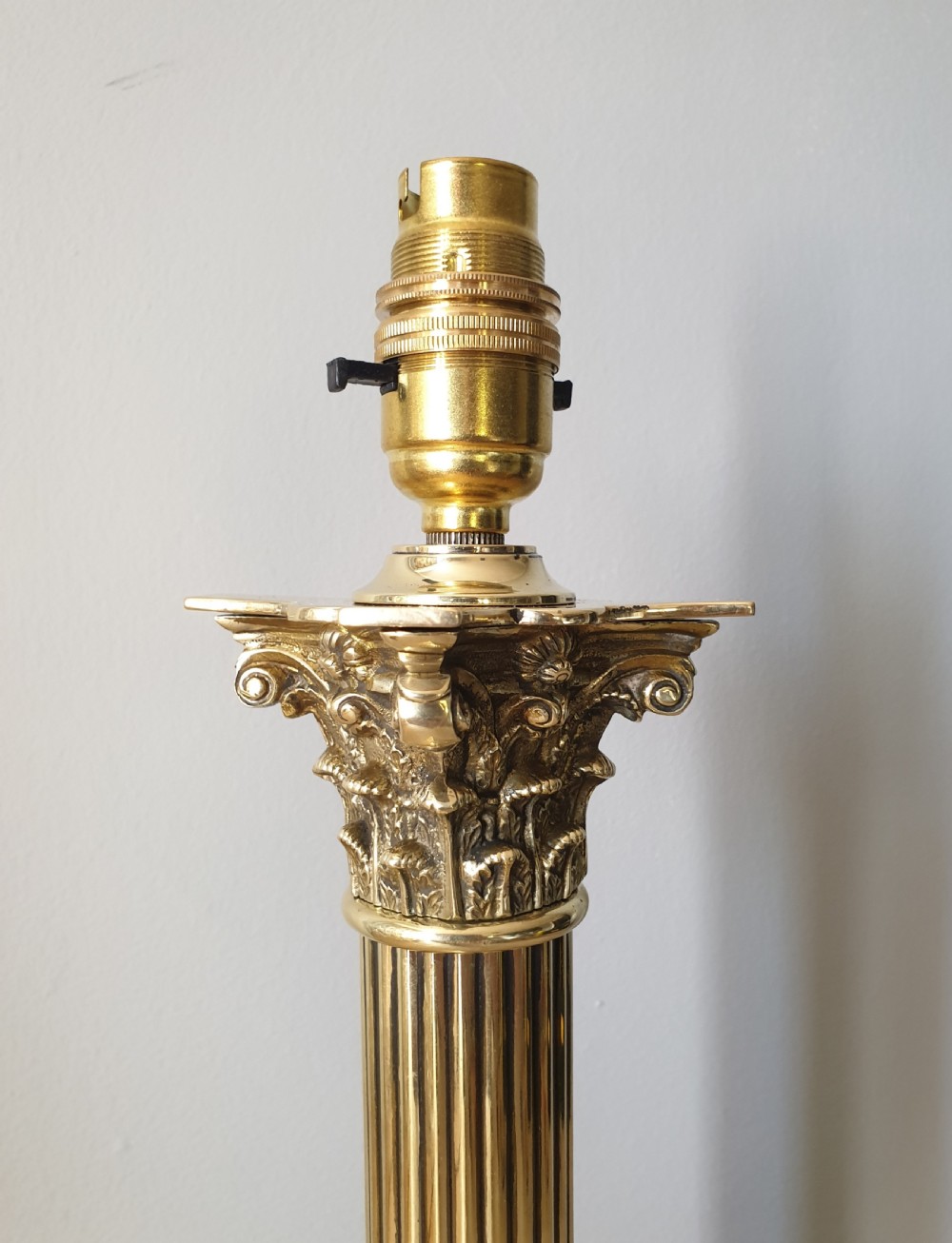 c1910 Corinthian Column Brass Table Lamp, Rewired and PAT tested  View V