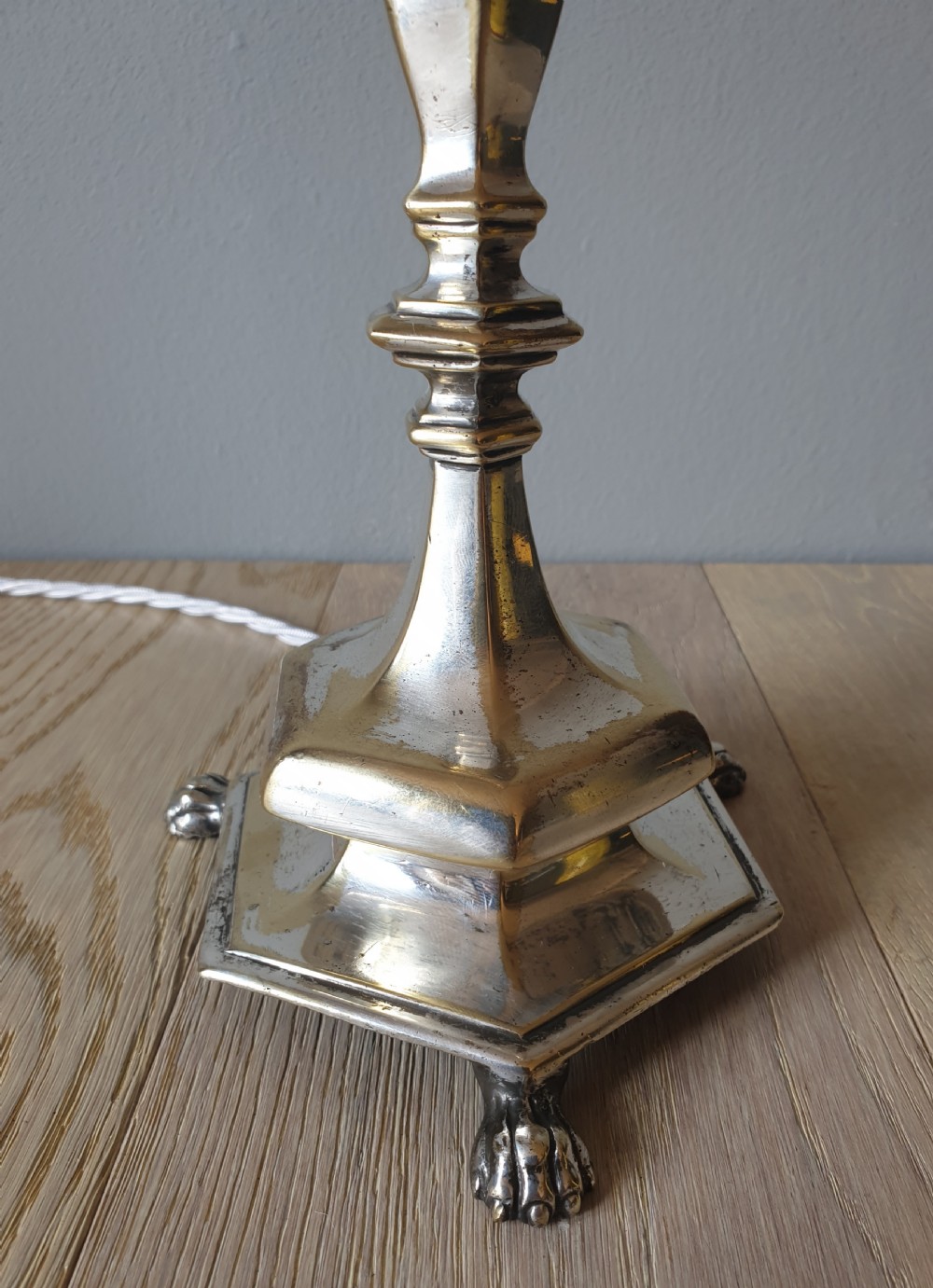 Distressed Silver Plated Brass Table Lamp, Rewired and PAT tested  View II