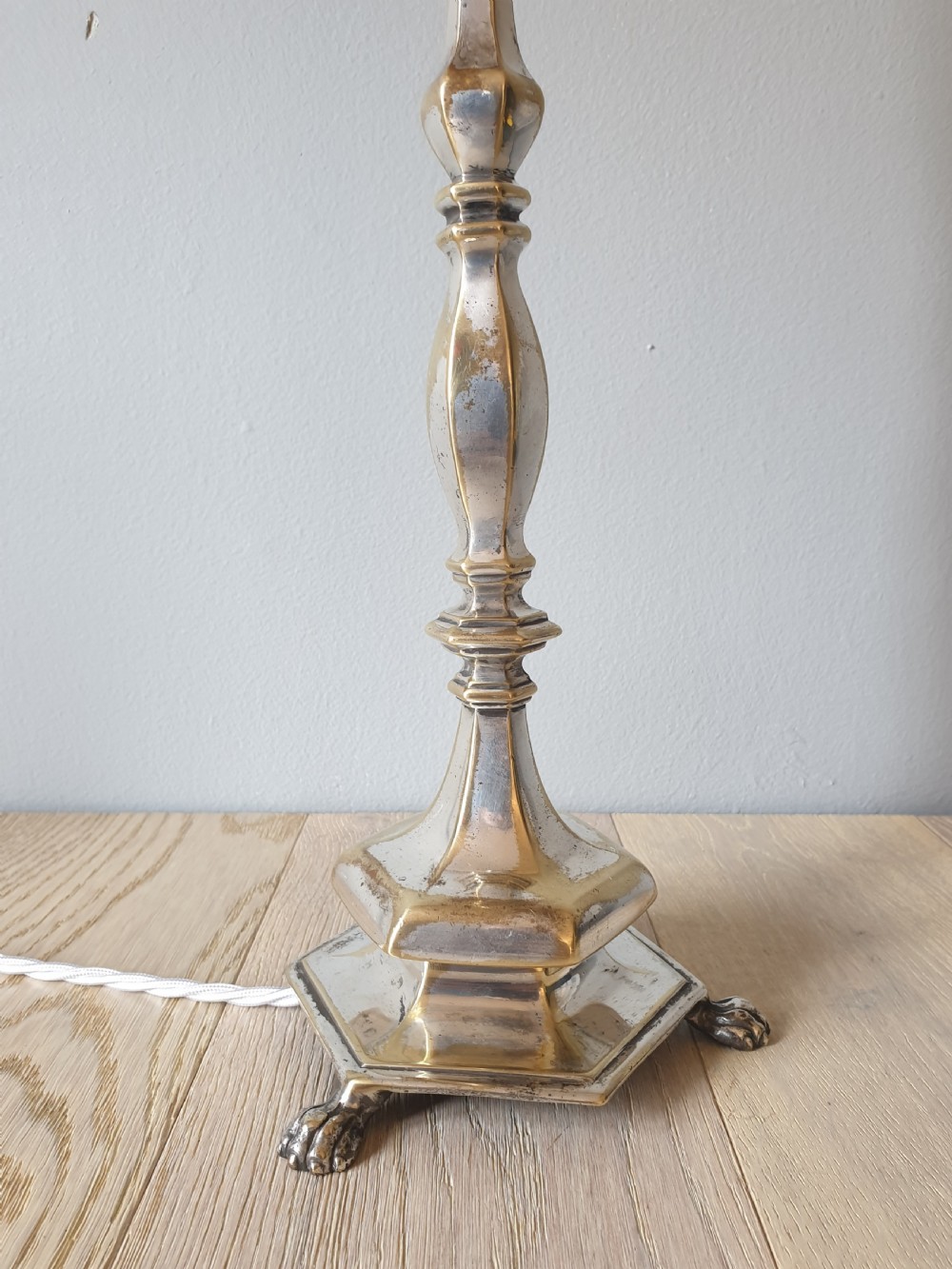 Distressed Silver Plated Brass Table Lamp, Rewired and PAT tested  View VII