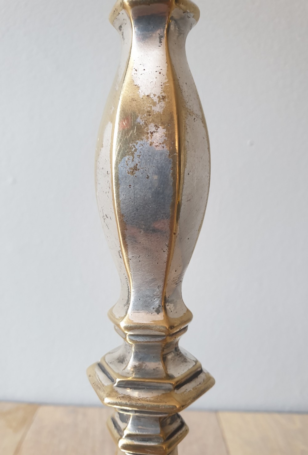Distressed Silver Plated Brass Table Lamp, Rewired and PAT tested  View VIII