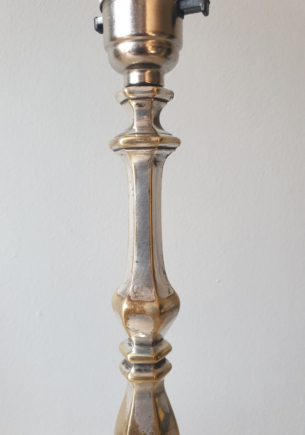 Distressed Silver Plated Brass Table Lamp, Rewired and PAT tested  View IX
