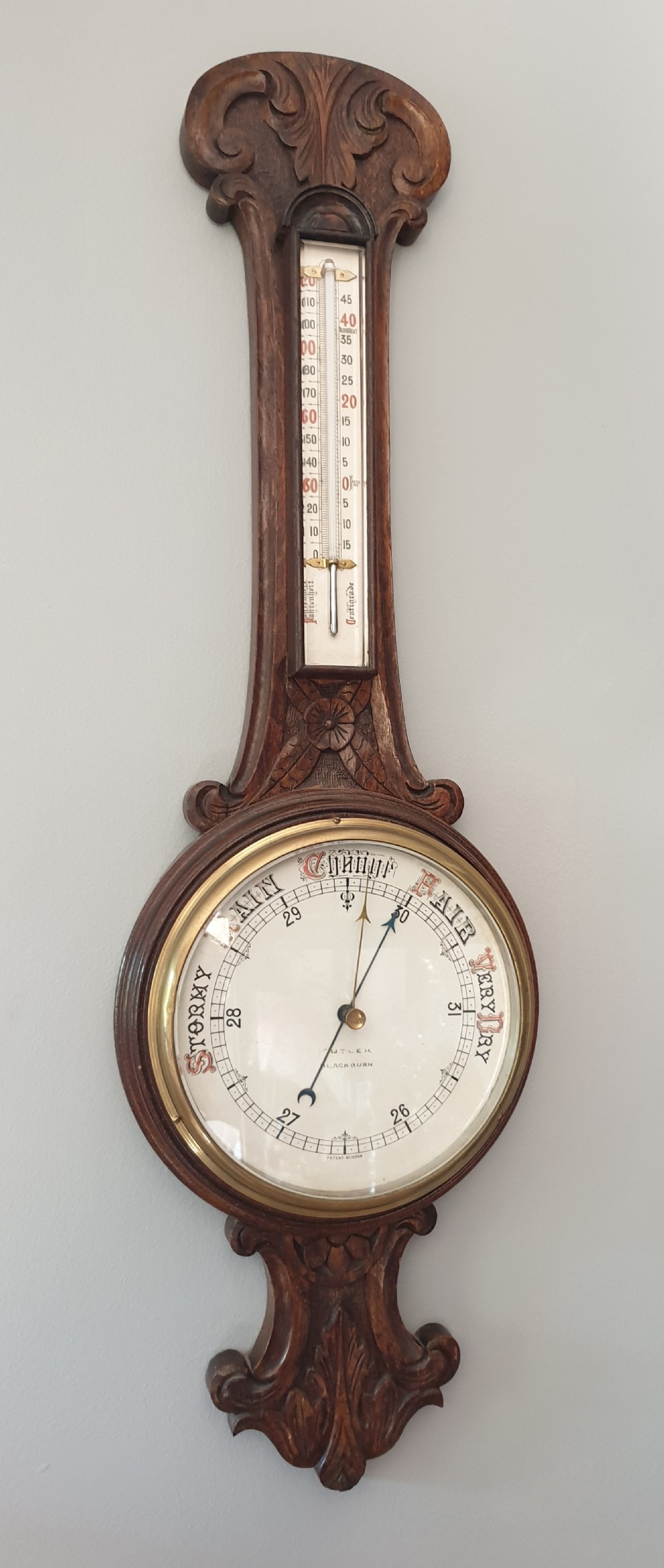 Butler of Blackburn Oak Banjo Barometer 