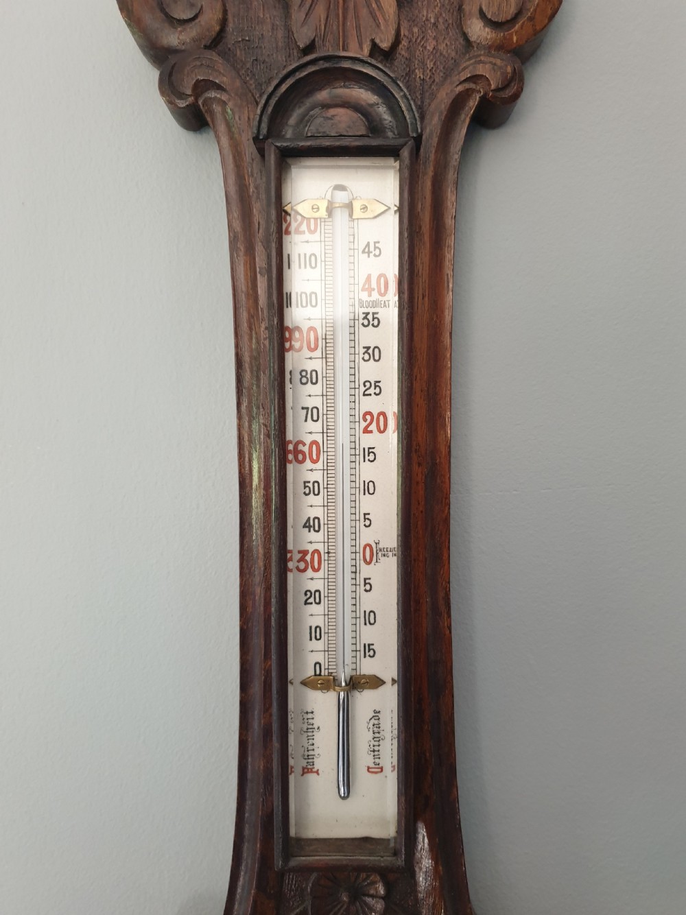 Butler of Blackburn Oak Banjo Barometer  View II