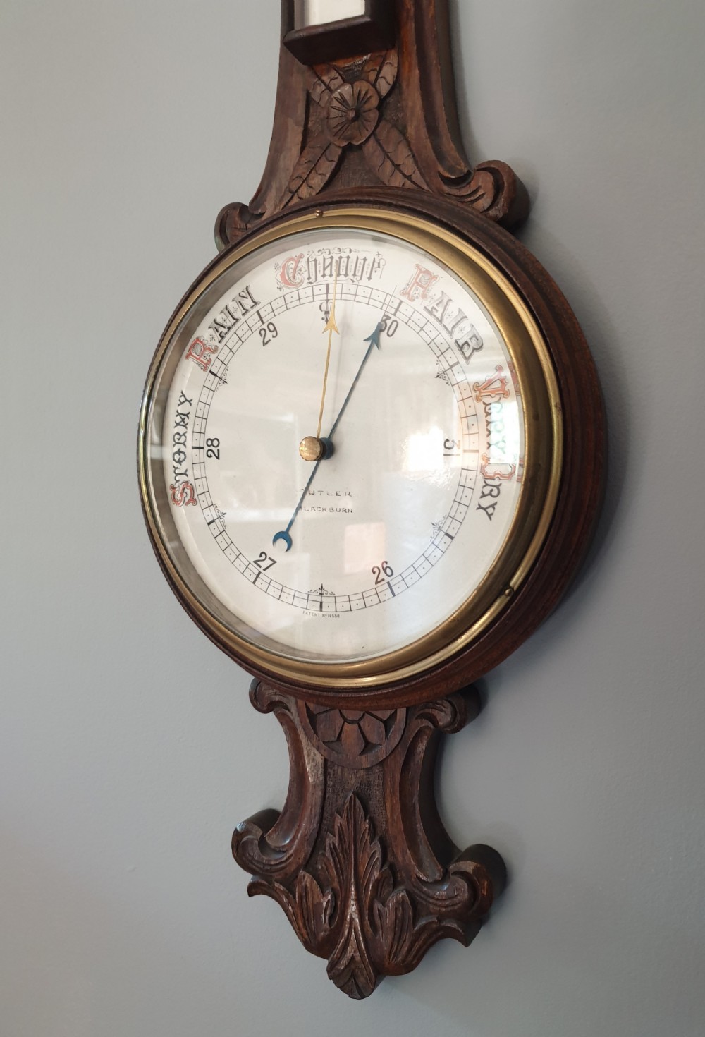 Butler of Blackburn Oak Banjo Barometer  View V