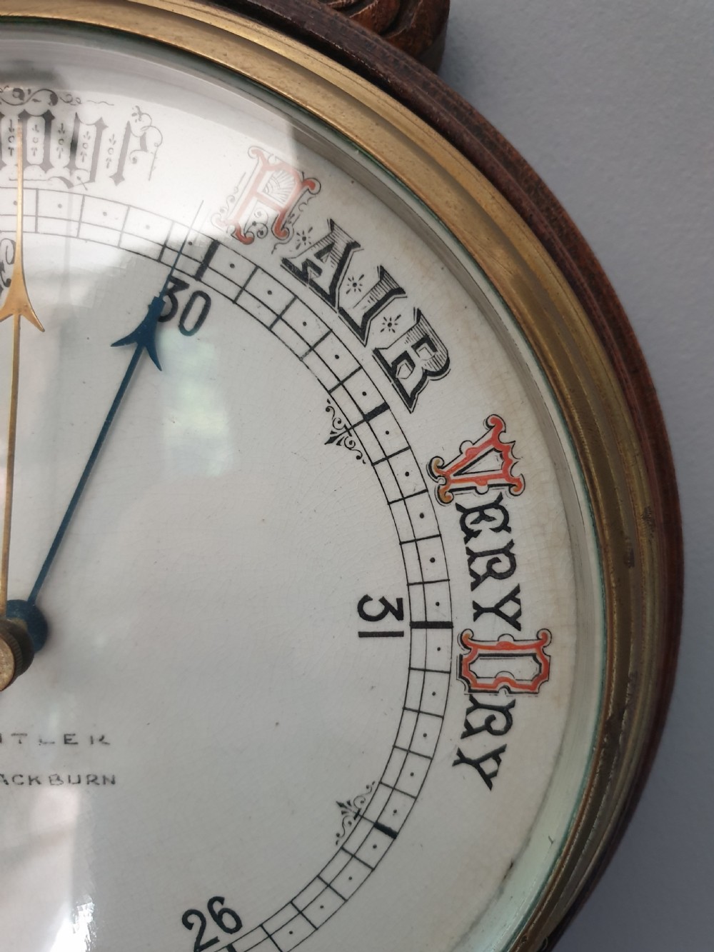 Butler of Blackburn Oak Banjo Barometer  View VII