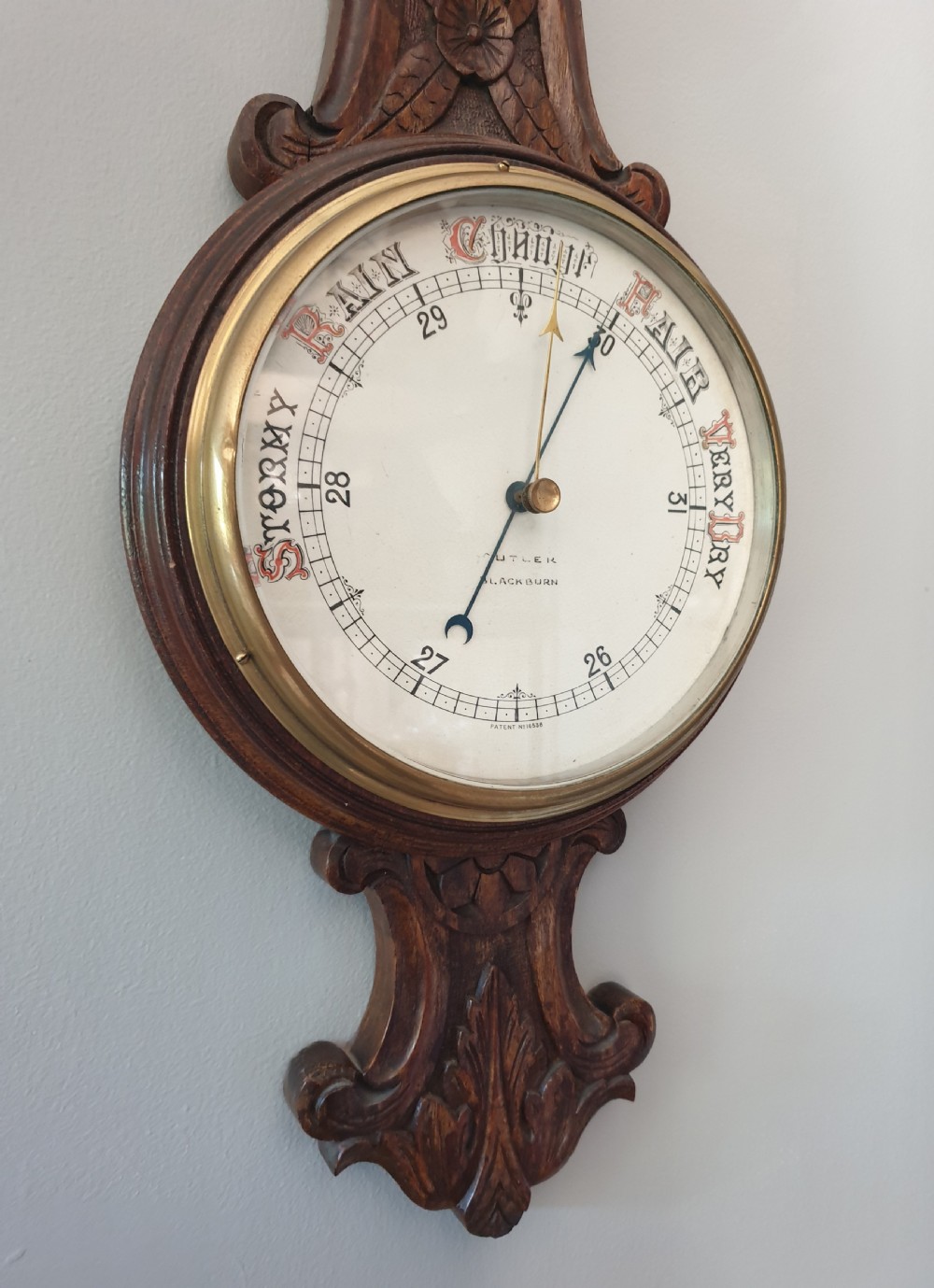Butler of Blackburn Oak Banjo Barometer  View VIII
