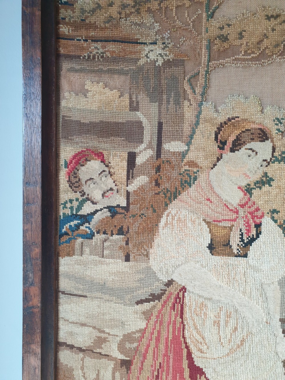 Large Victorian Tapestrie Needlework in Original Oak Frame  View IV