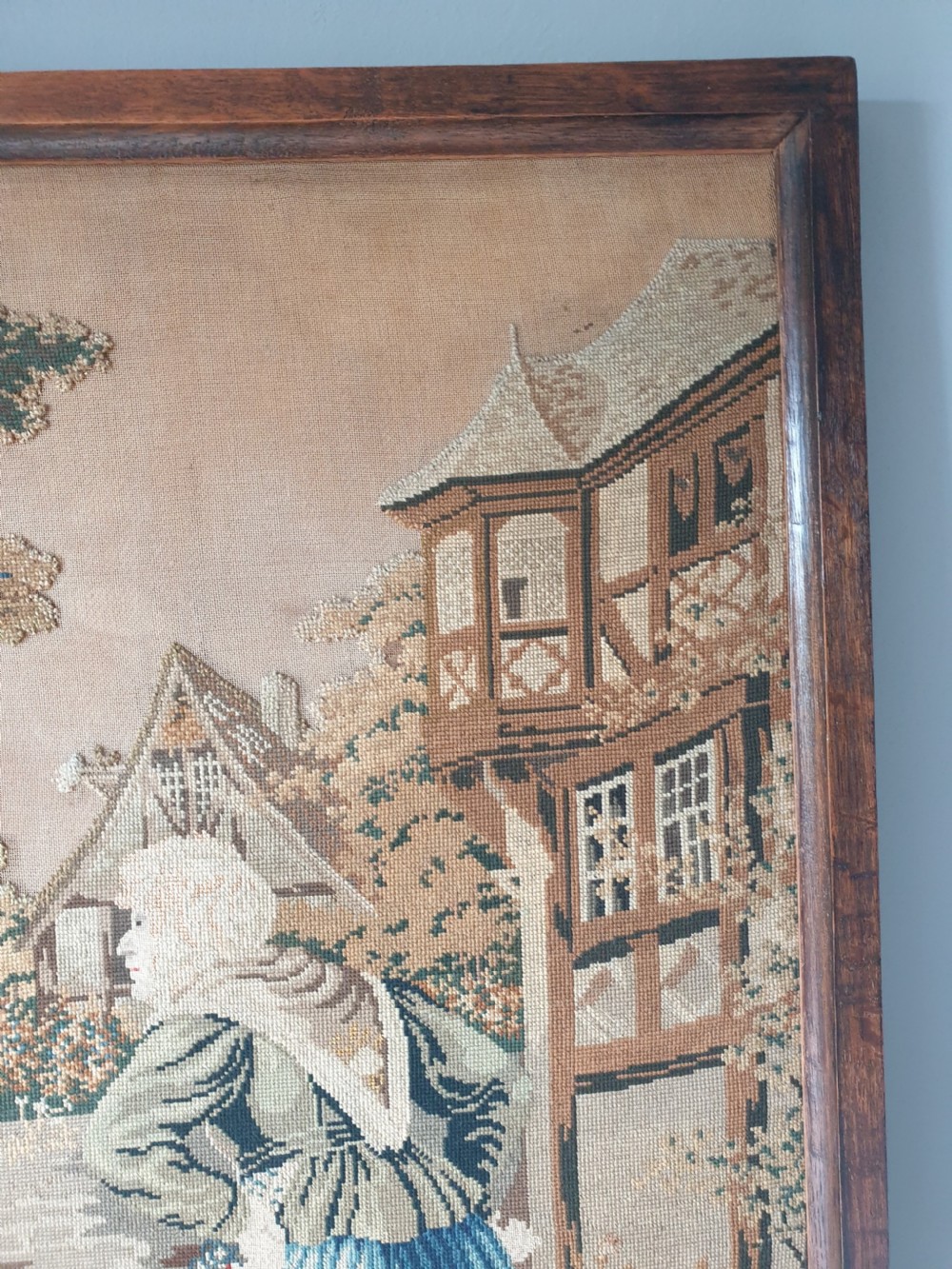 Large Victorian Tapestrie Needlework in Original Oak Frame  View VI