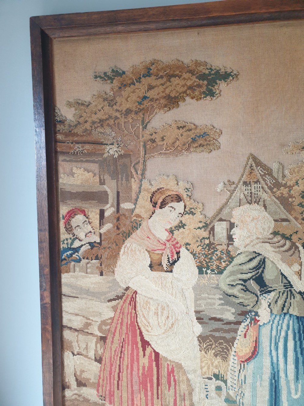 Large Victorian Tapestrie Needlework in Original Oak Frame  View VII