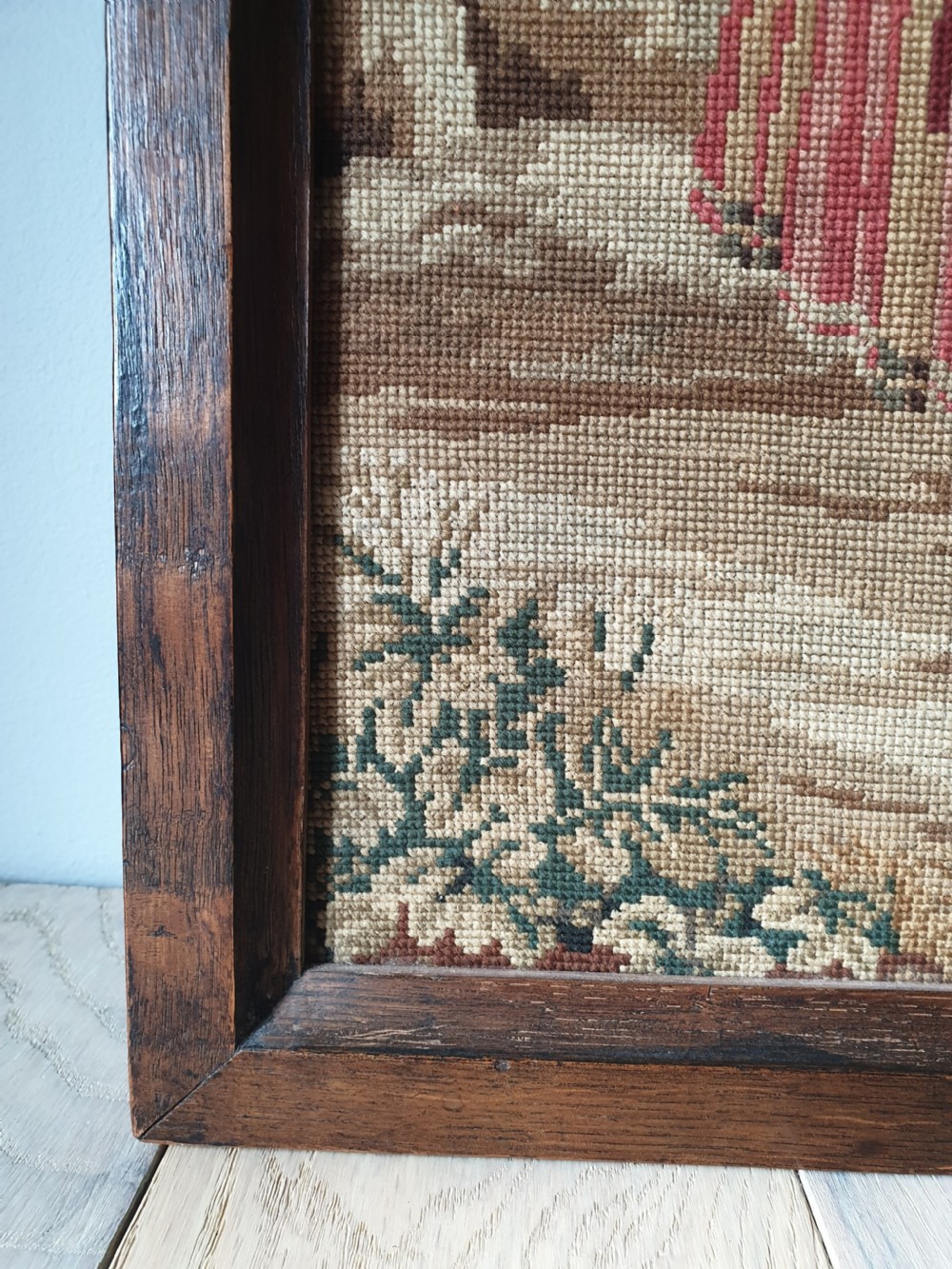 Large Victorian Tapestrie Needlework in Original Oak Frame  View VIII