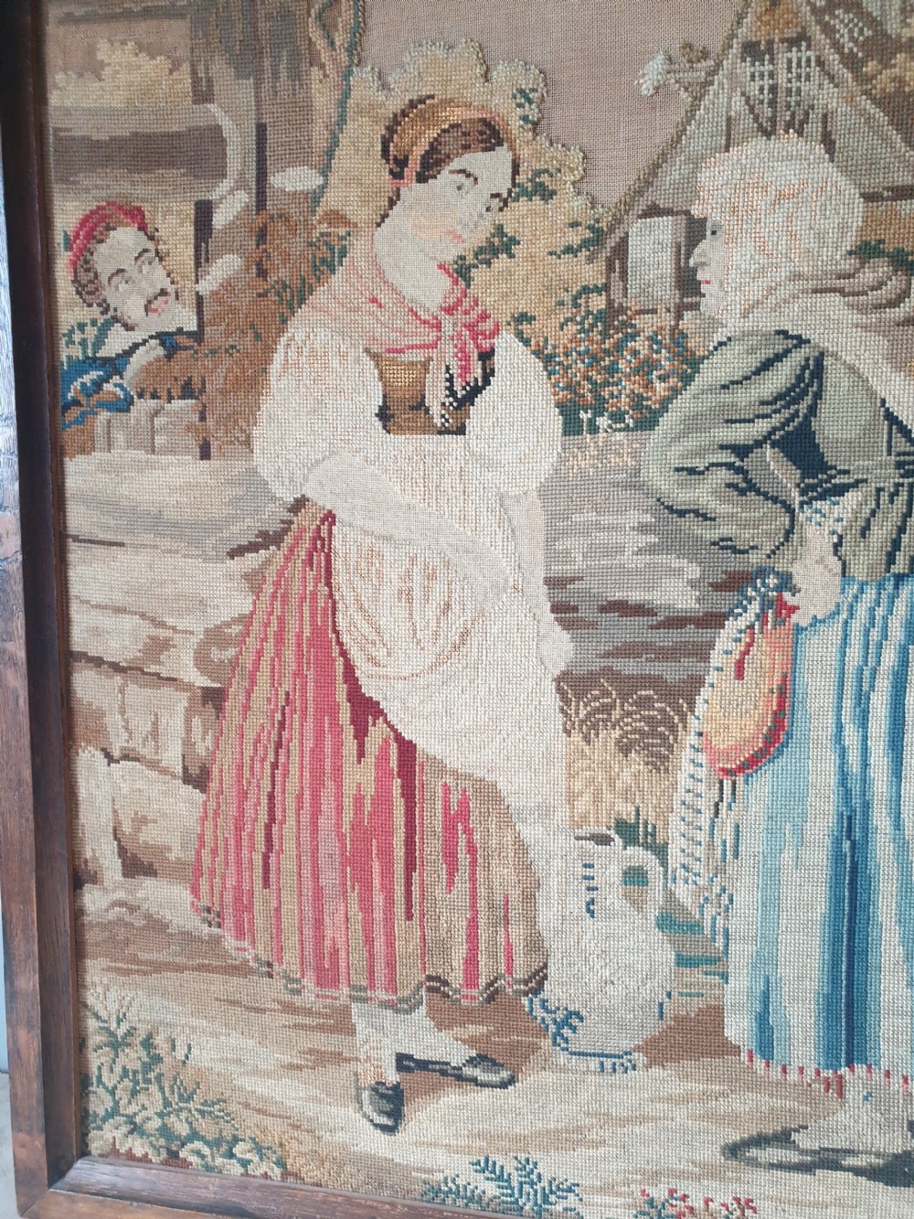 Large Victorian Tapestrie Needlework in Original Oak Frame  View IX