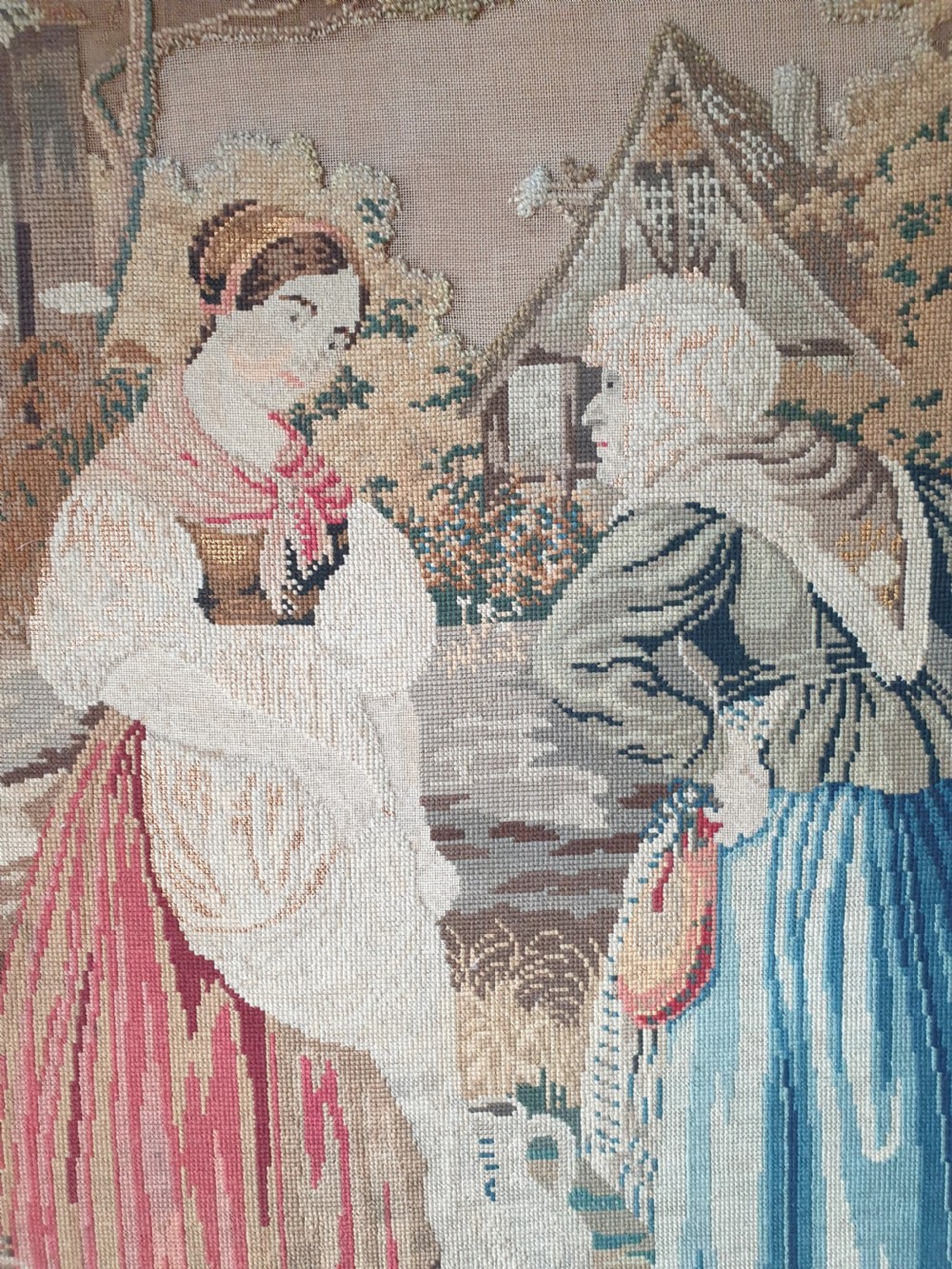Large Victorian Tapestrie Needlework in Original Oak Frame  View XI