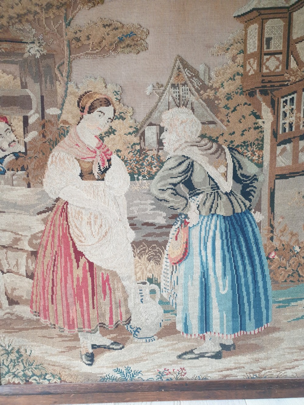 Large Victorian Tapestrie Needlework in Original Oak Frame  View XII