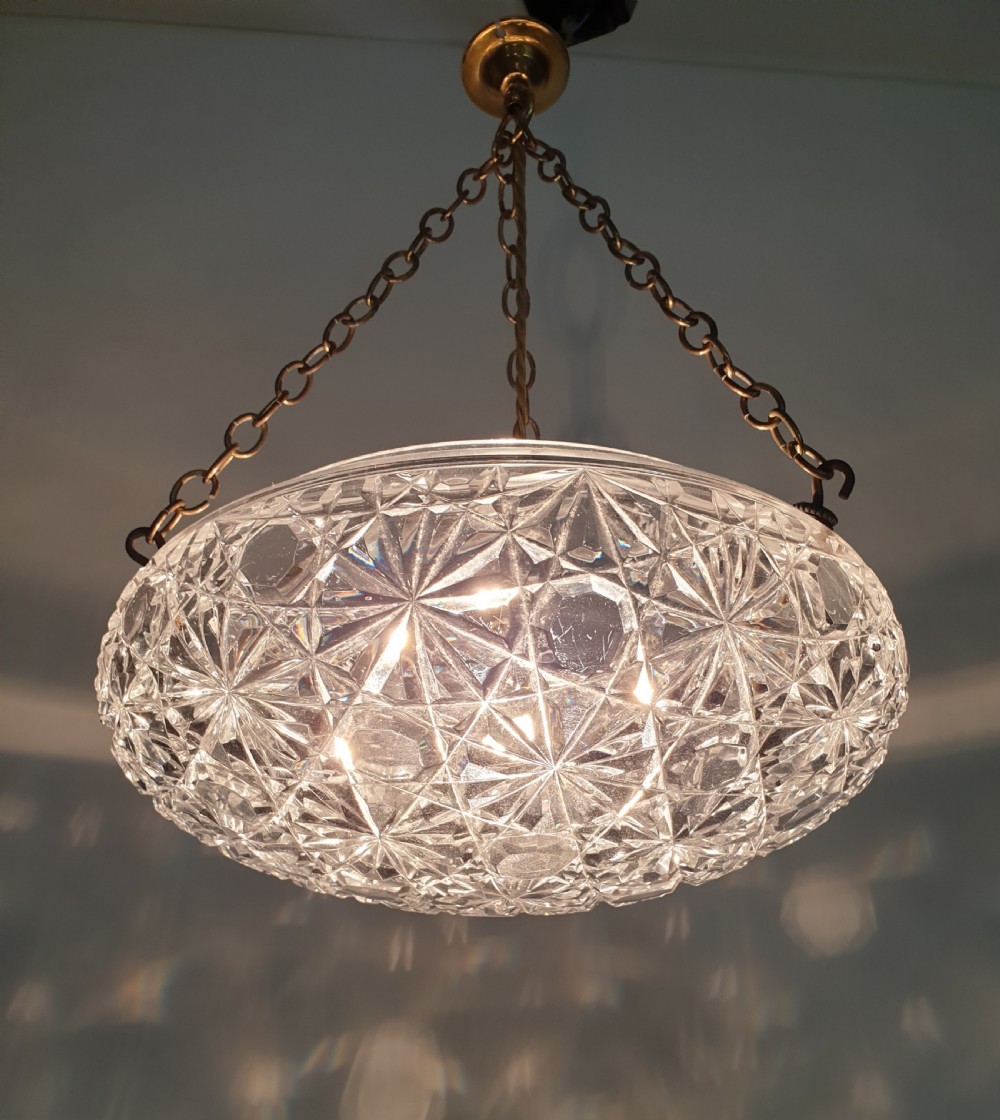 Large Cut Crystal Ceiling Light, Rewired  View II