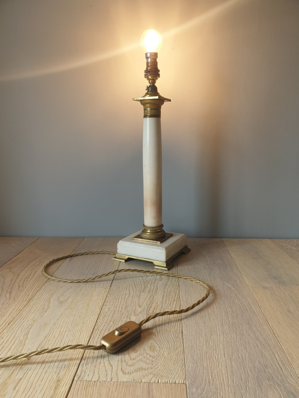 French Marble Brass Table Lamp, Rewired and PAT tested  View X