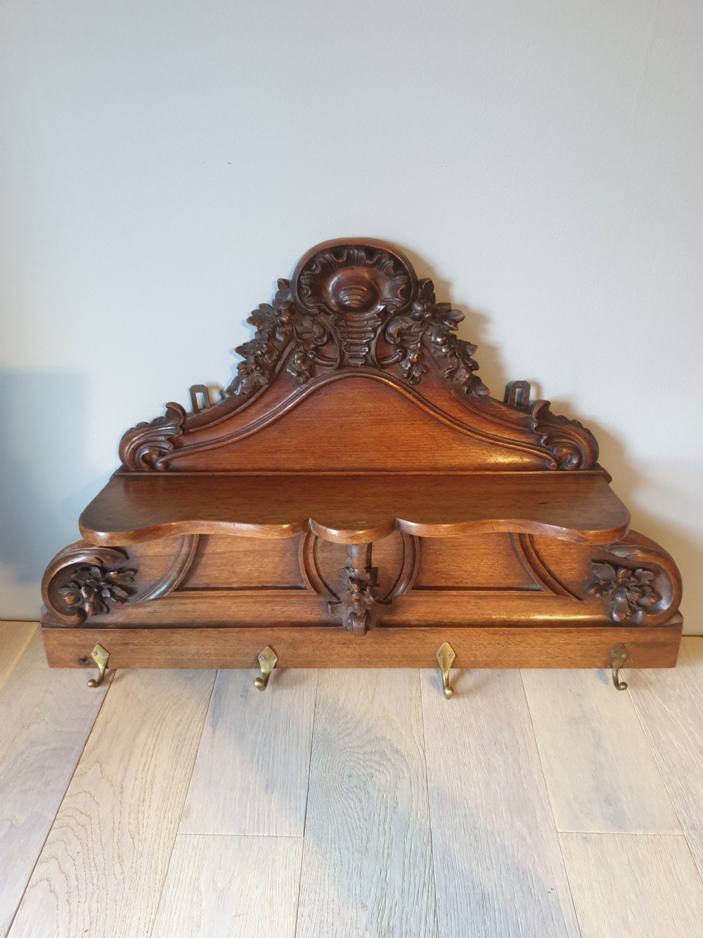 Victorian Mahogany Coat Rack Hook Shelf View V