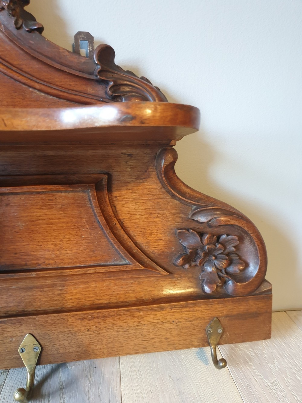 Victorian Mahogany Coat Rack Hook Shelf View X