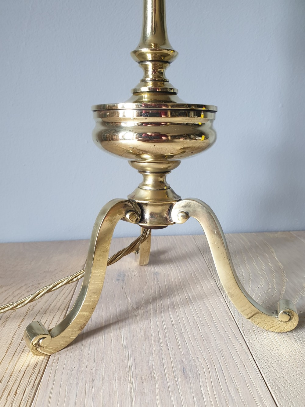 Solid Cast Brass Tripod Table Lamp, Rewired and PAT tested  View IV