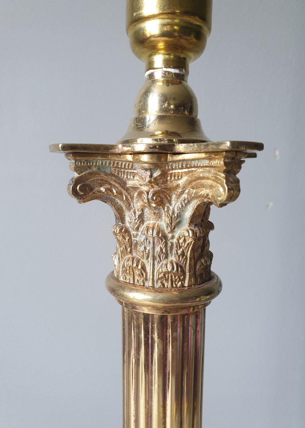 c1910 Corinthian Column Brass Table Lamp, Rewired and PAT tested  View II