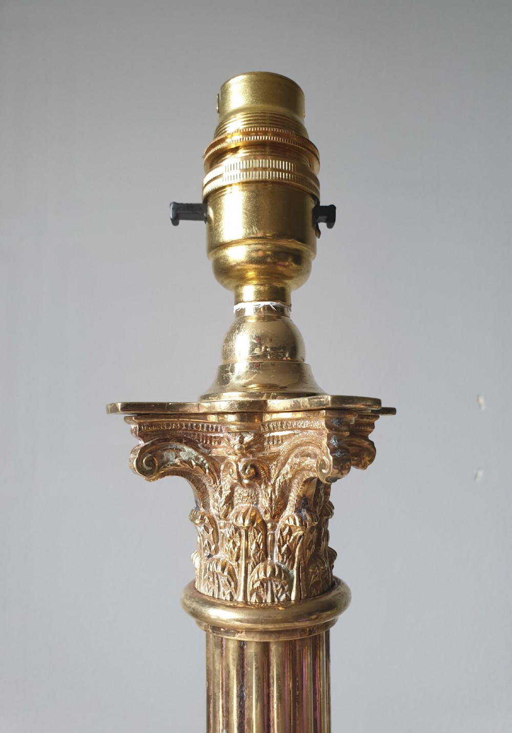 c1910 Corinthian Column Brass Table Lamp, Rewired and PAT tested  View V
