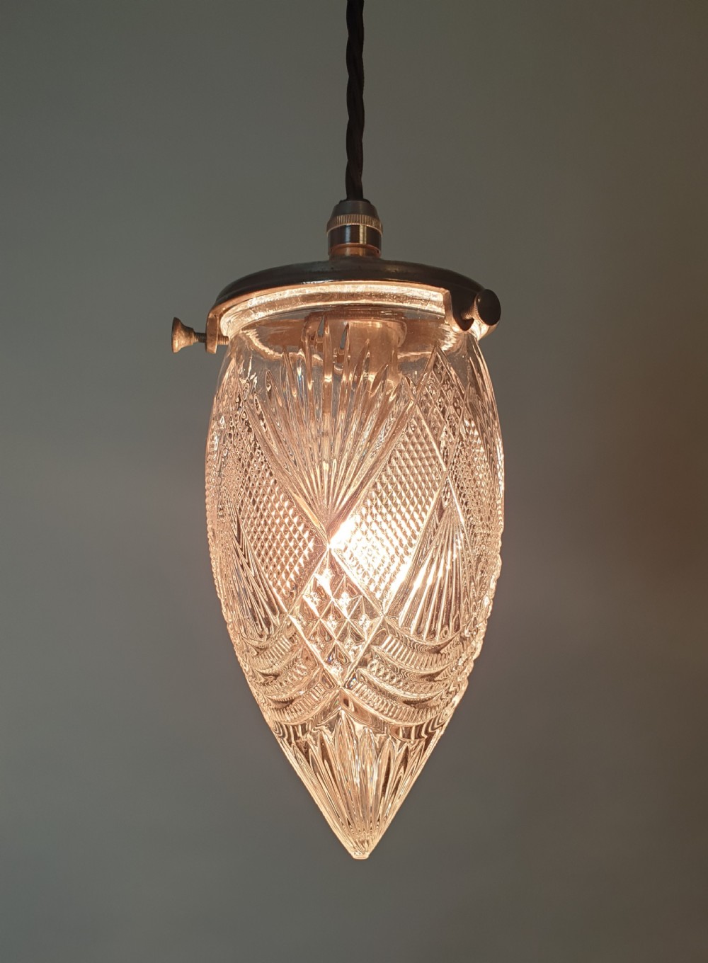 Silver Plated Cut Crystal Pendant Ceiling Light, Rewired  View II