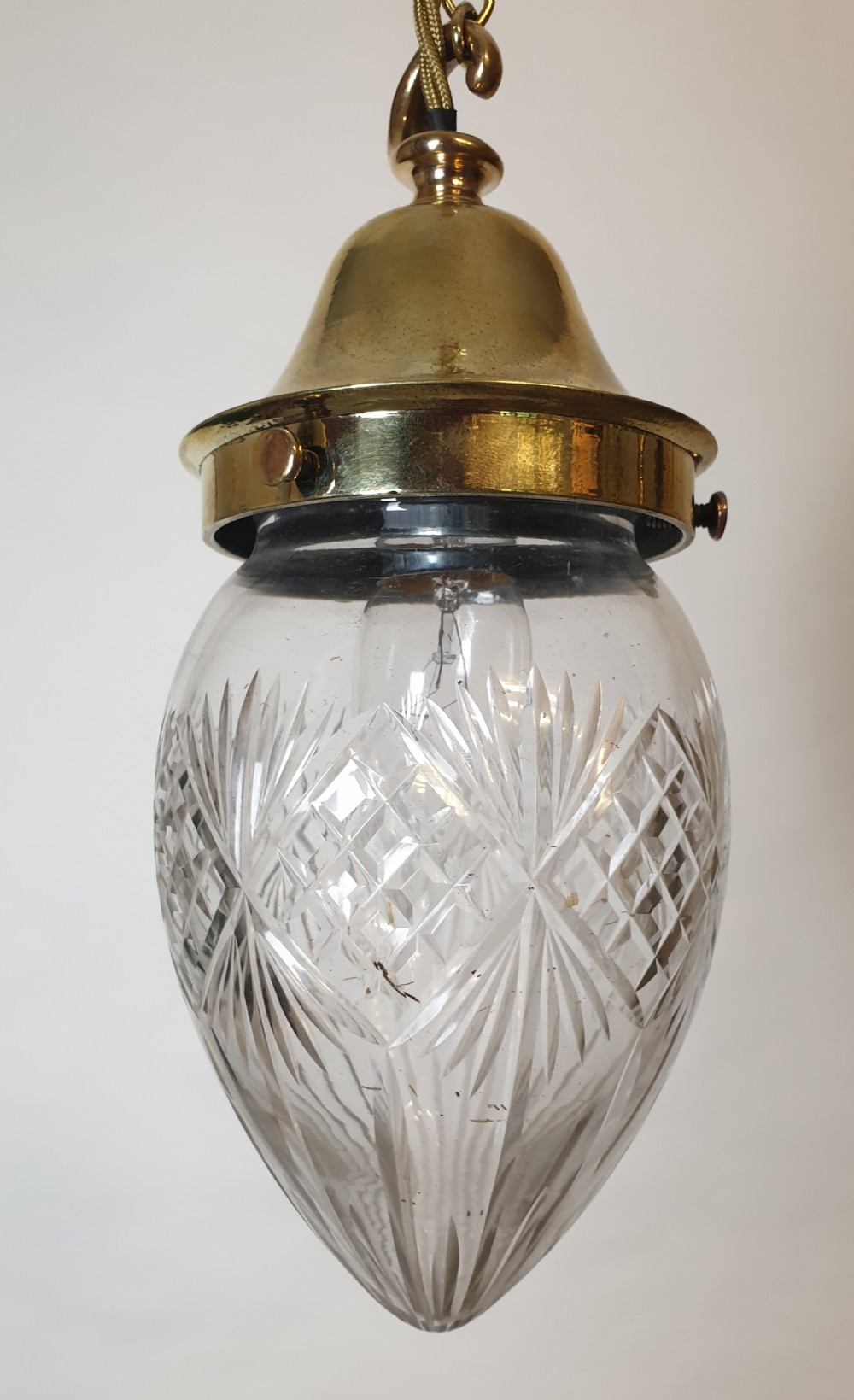 Cut Crystal Glass Ceiling Pendant Light, Rewired 