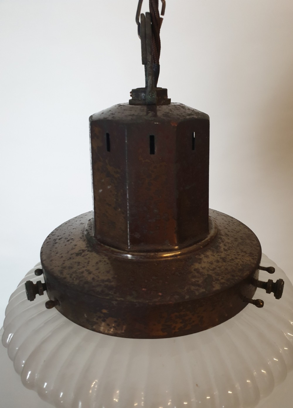 Large Opaque Ceiling Light with Distressed Bronzed Gallery, Rewired  View IV