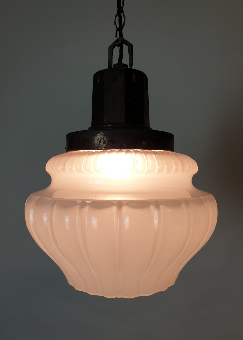 Large Opaque Ceiling Light with Distressed Bronzed Gallery, Rewired  View VI