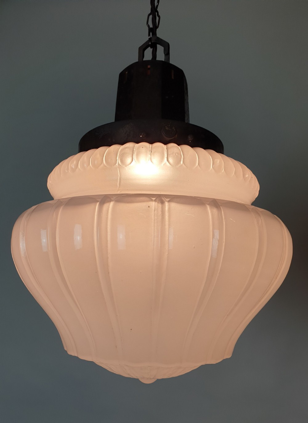 Large Opaque Ceiling Light with Distressed Bronzed Gallery, Rewired  View VII