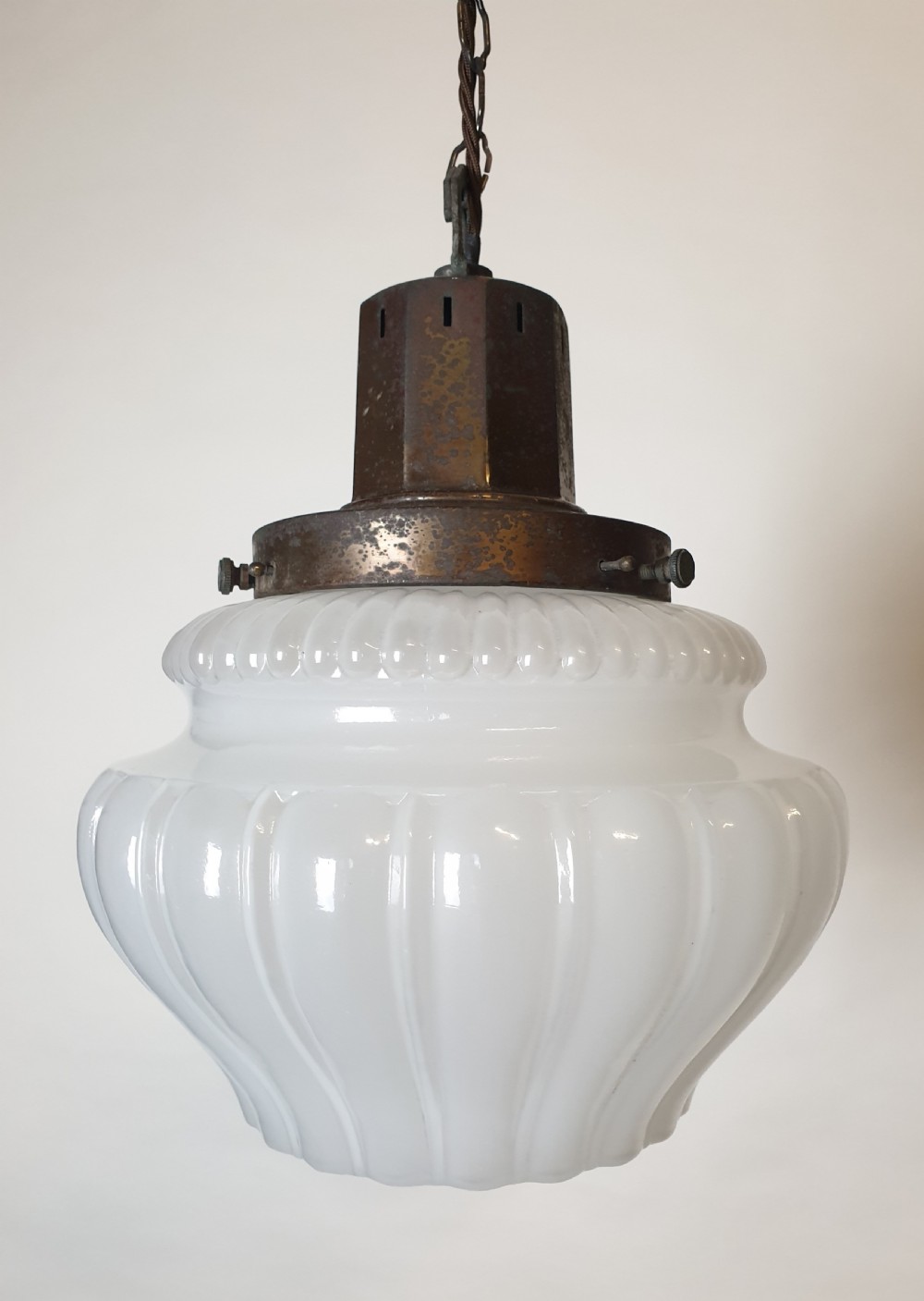 Large Opaque Ceiling Light with Distressed Bronzed Gallery, Rewired  View IX