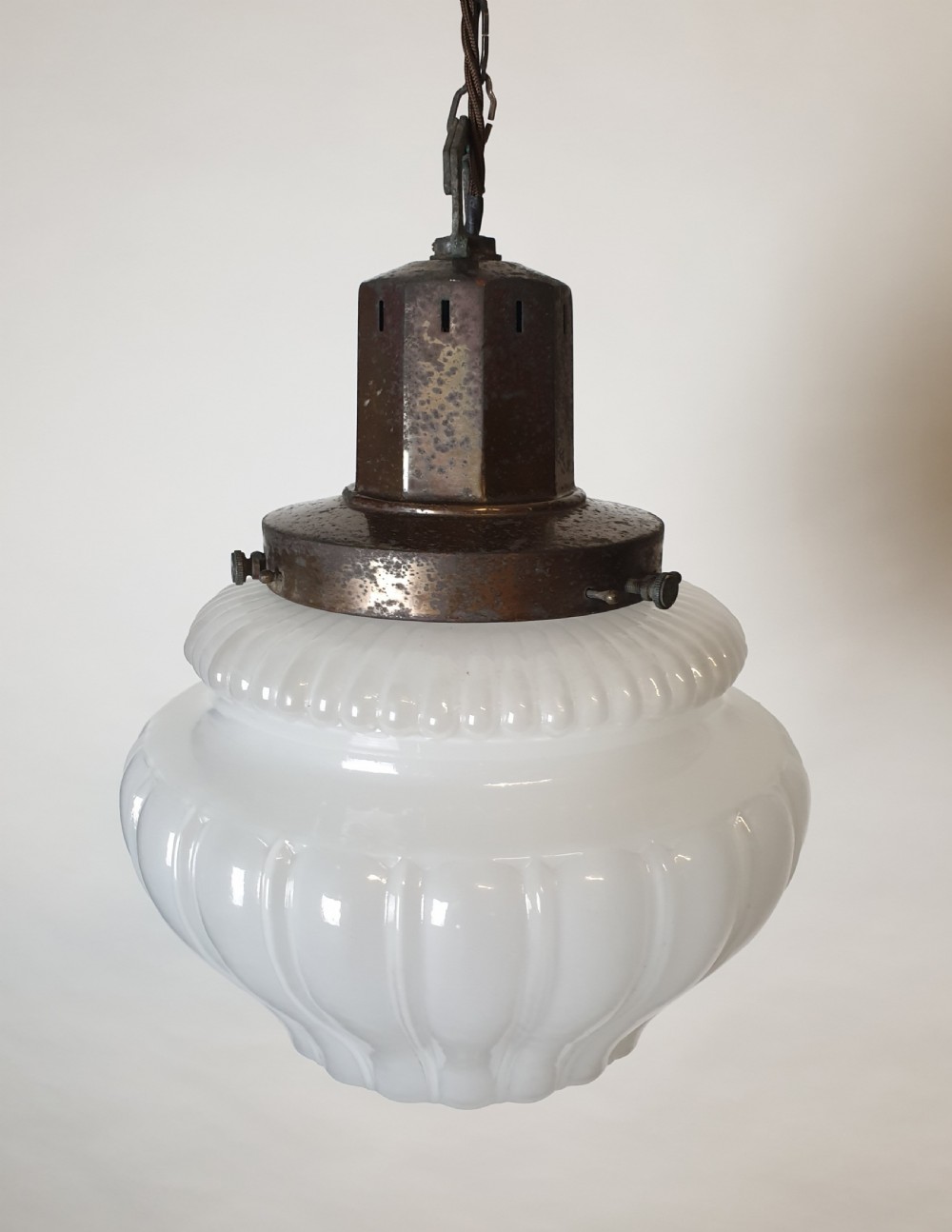 Large Opaque Ceiling Light with Distressed Bronzed Gallery, Rewired  View X