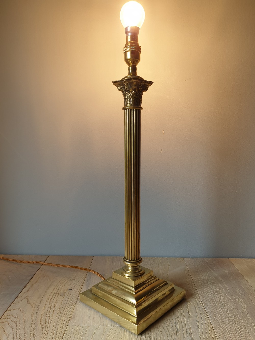 Tall High Quality Brass Corinthian Column Table Lamp, Rewired and PAT tested  View II