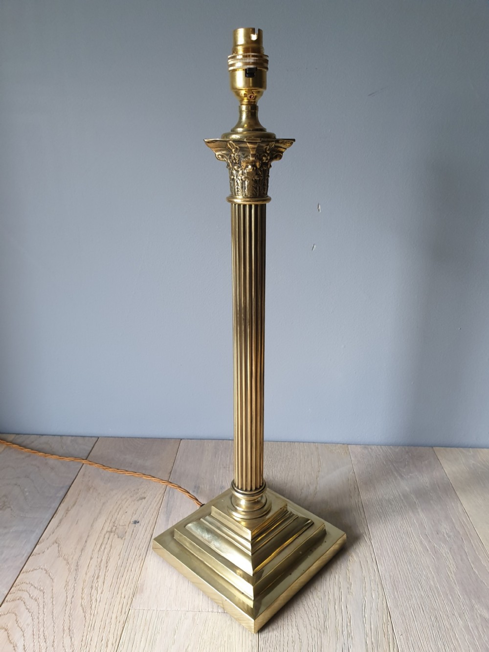 Tall High Quality Brass Corinthian Column Table Lamp, Rewired and PAT tested  View III