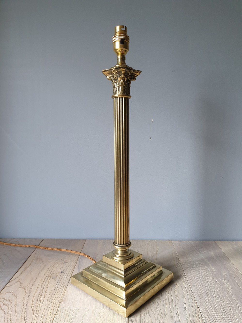 Tall High Quality Brass Corinthian Column Table Lamp, Rewired and PAT tested  View V