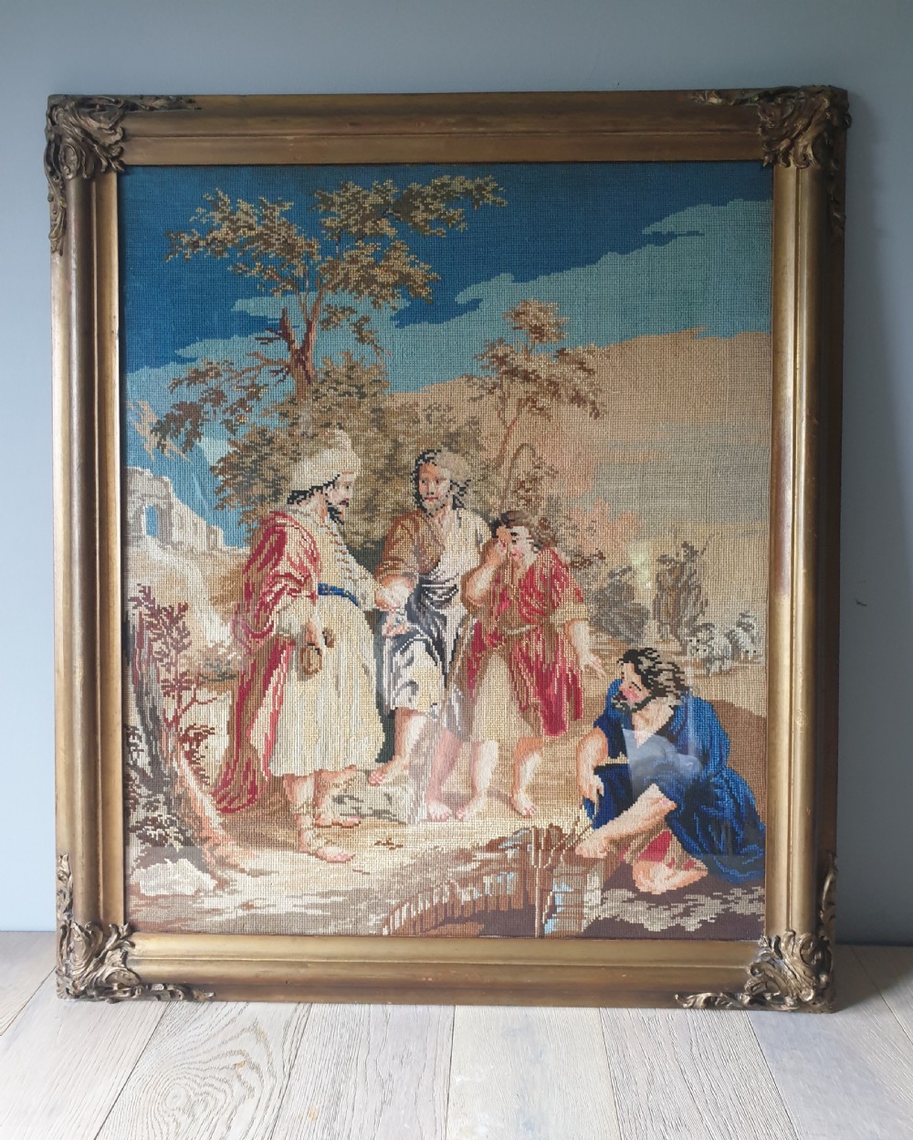 c1900 Biblical Tapestry Framed 