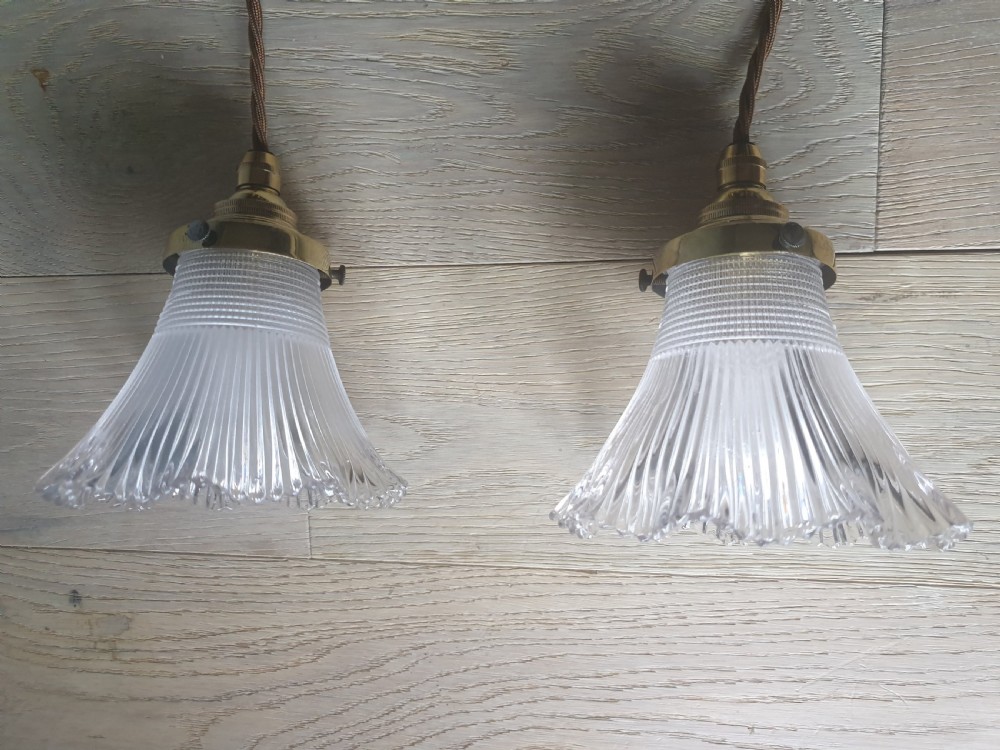 Pair of Small Holophane Ceiling Light, Rewired 