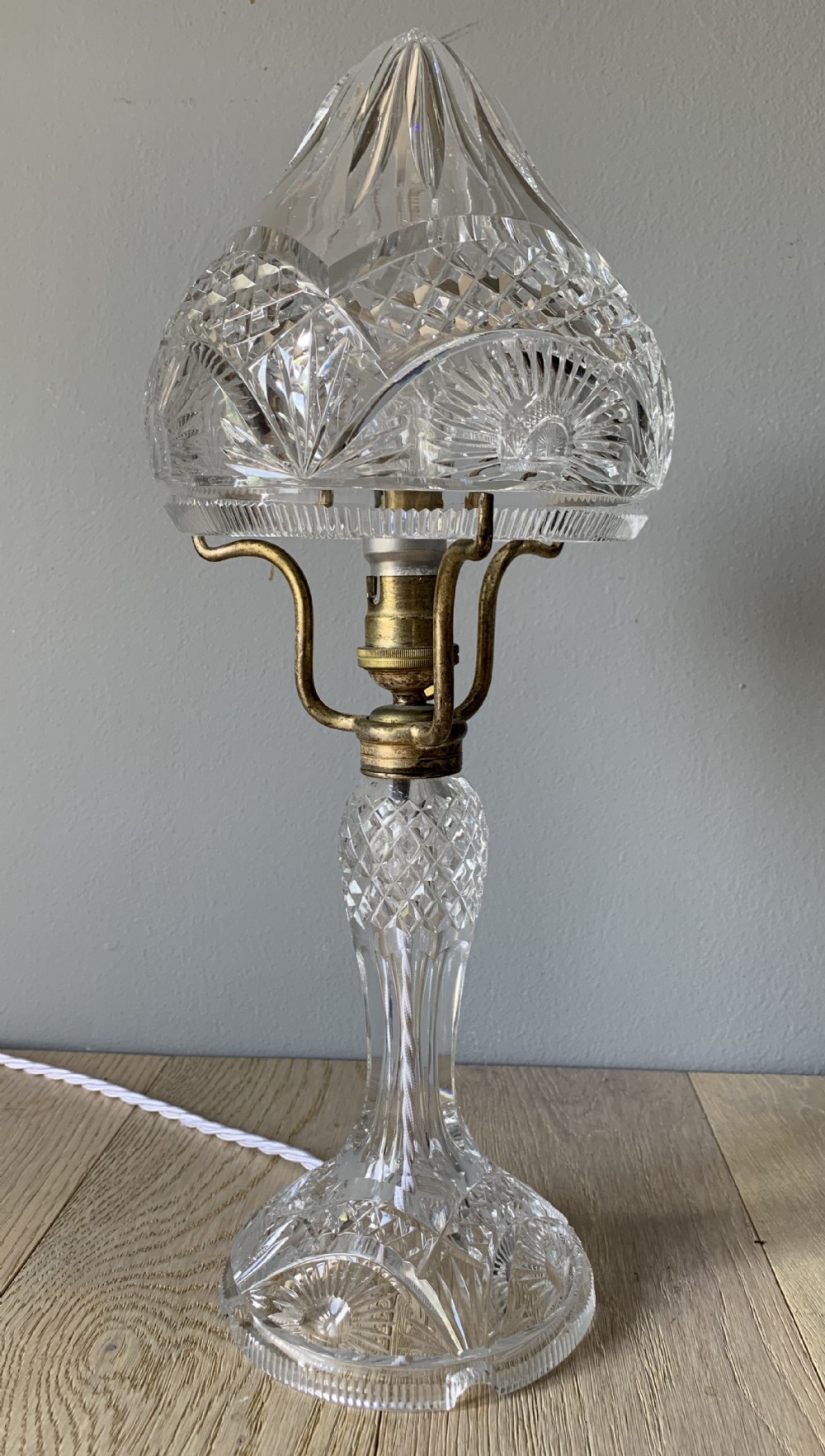 Cut Glass Crystal Mushroom Table Lamp, Rewired and Pat tested 