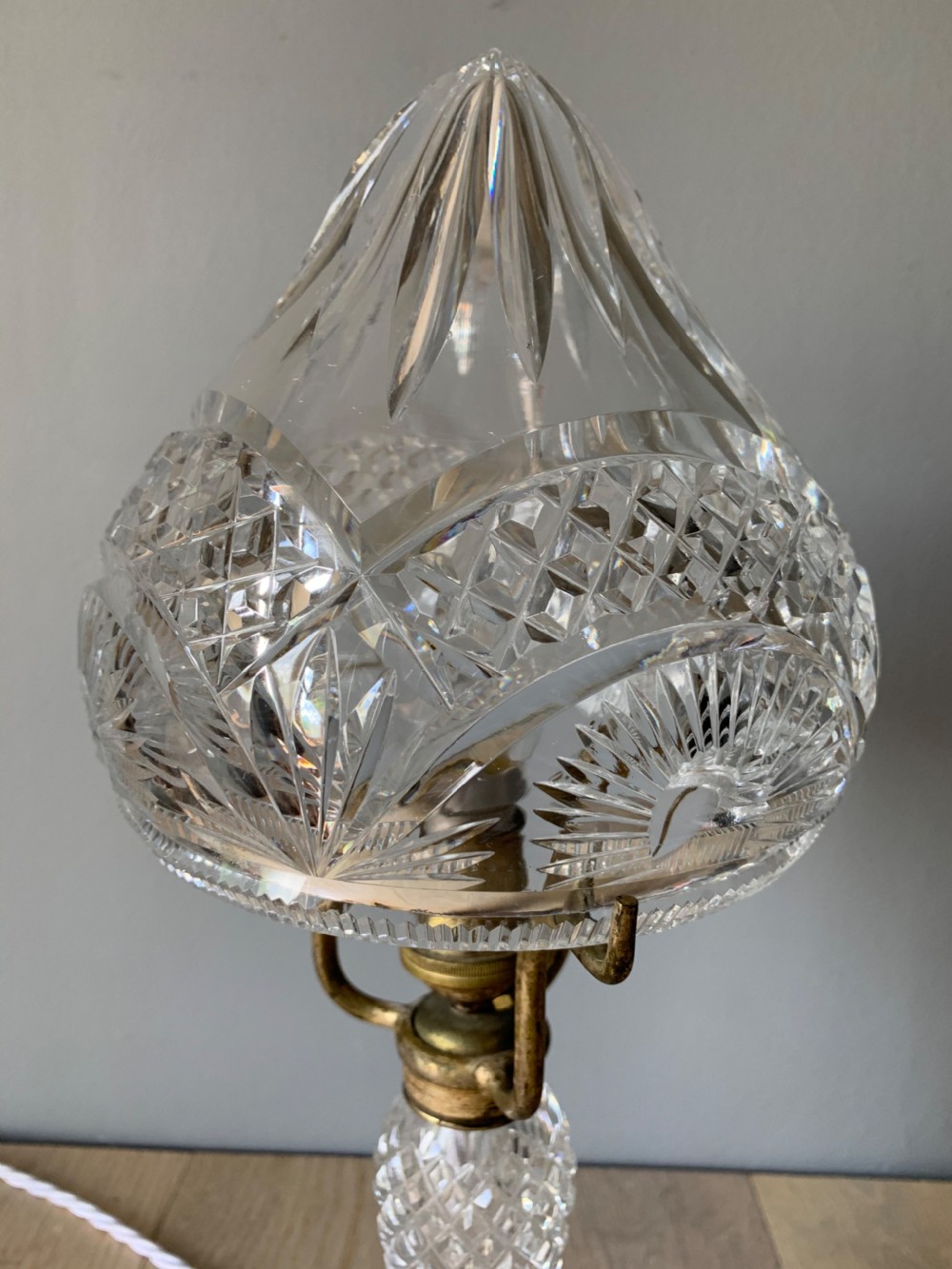 Cut Glass Crystal Mushroom Table Lamp, Rewired and Pat tested  View IV