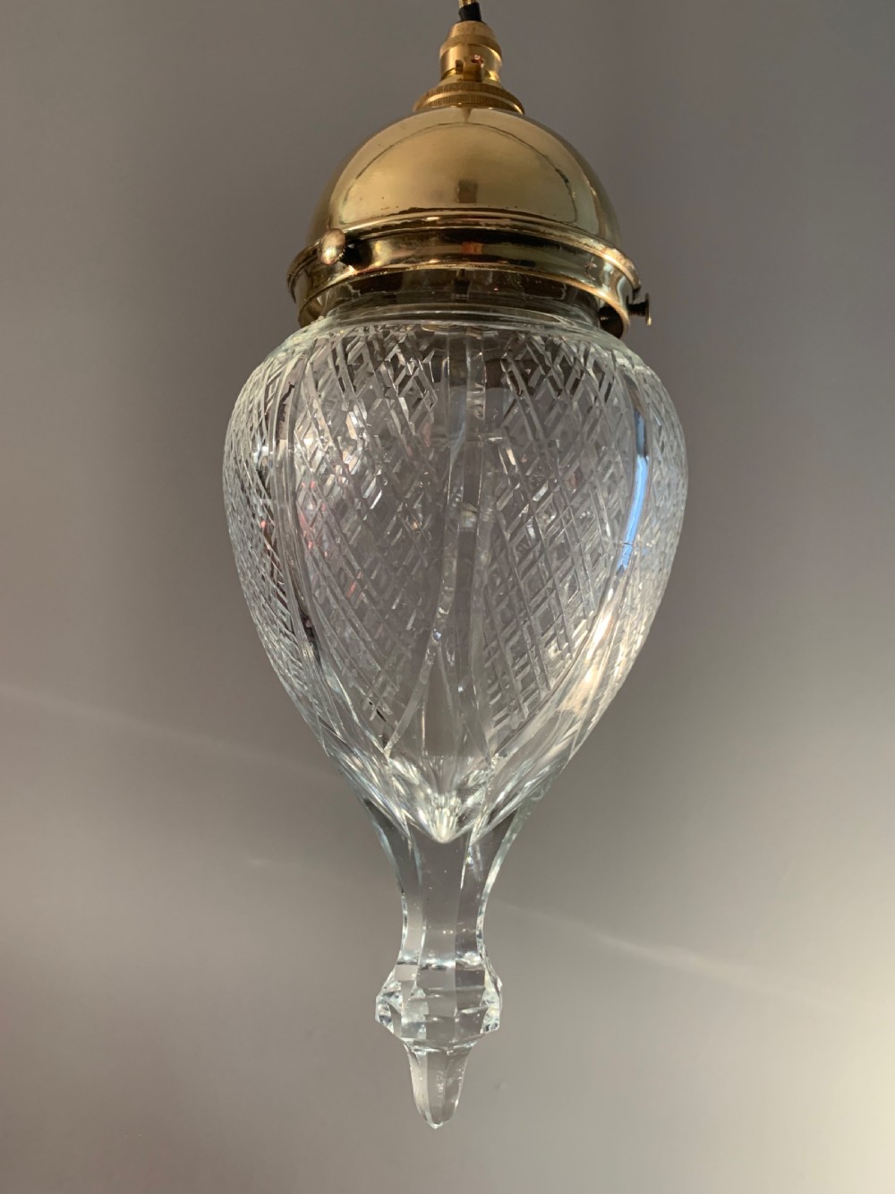 Edwardian Cut Crystal Shade Ceiling Lamp, Rewired  View III