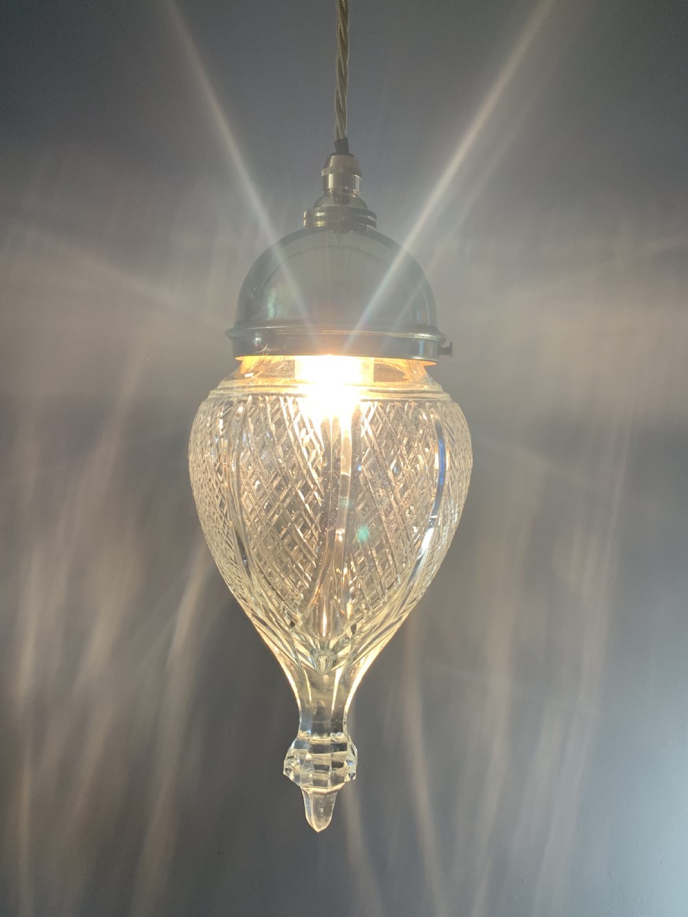 Edwardian Cut Crystal Shade Ceiling Lamp, Rewired  View VII