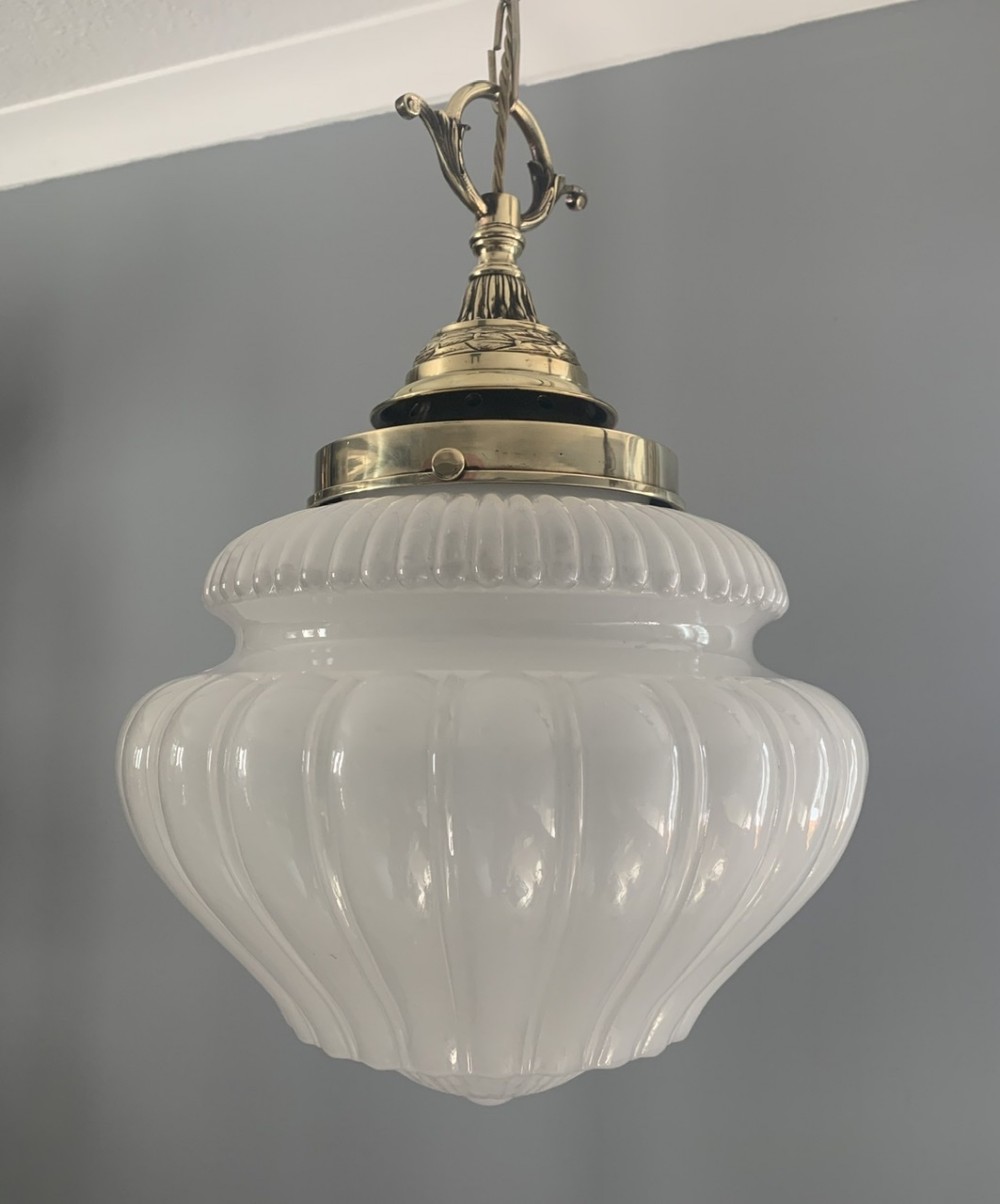 Magnificent Large Edwardian Opaque Ceiling Lamp, Shade, Rewired 