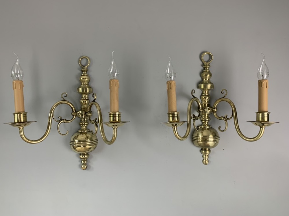 Pair of English GEC Brass Wall Lights, Rewired 