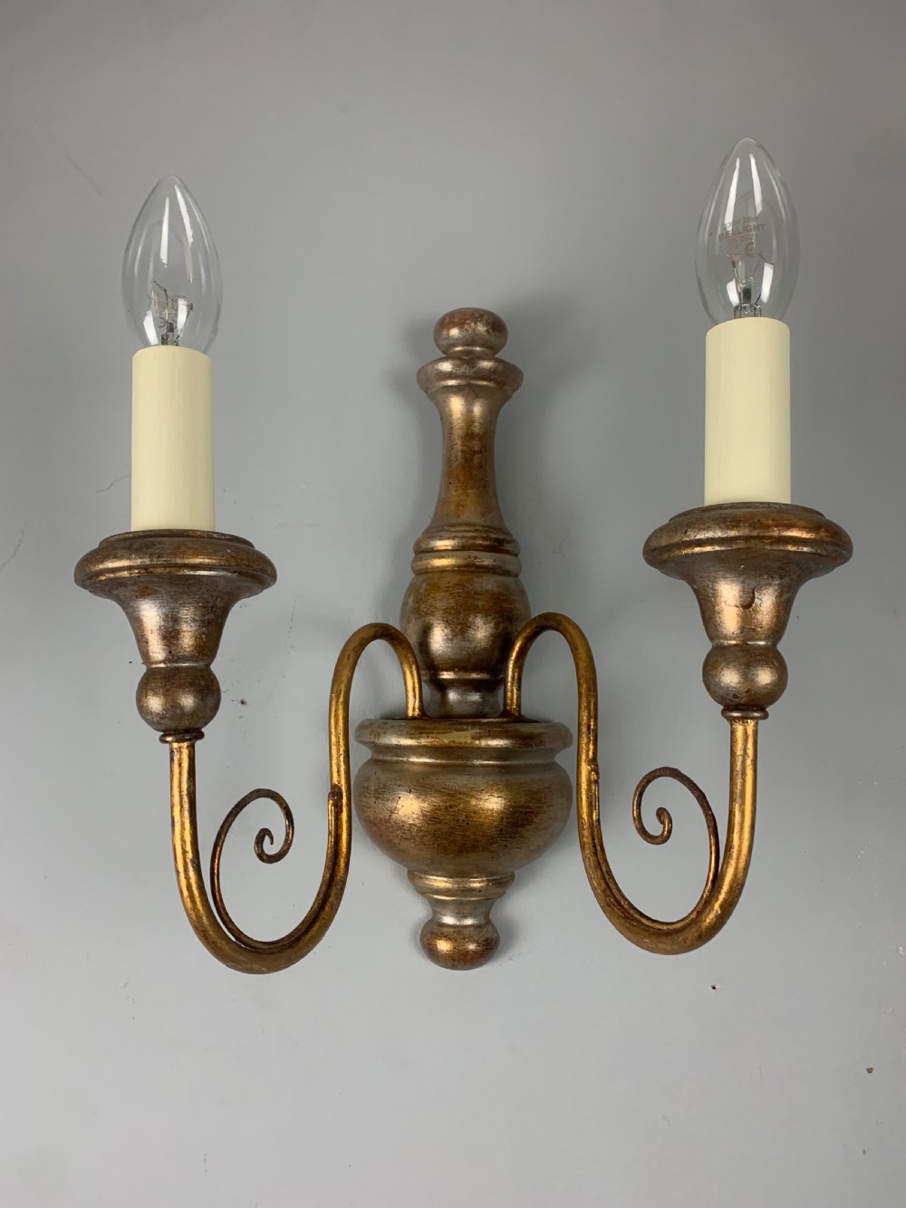 Set of 4 Italian Polychrome Giltwood Wall Lights, Rewired  View II