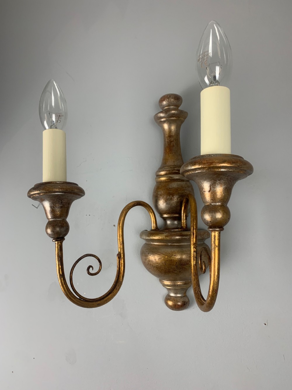 Set of 4 Italian Polychrome Giltwood Wall Lights, Rewired  View III