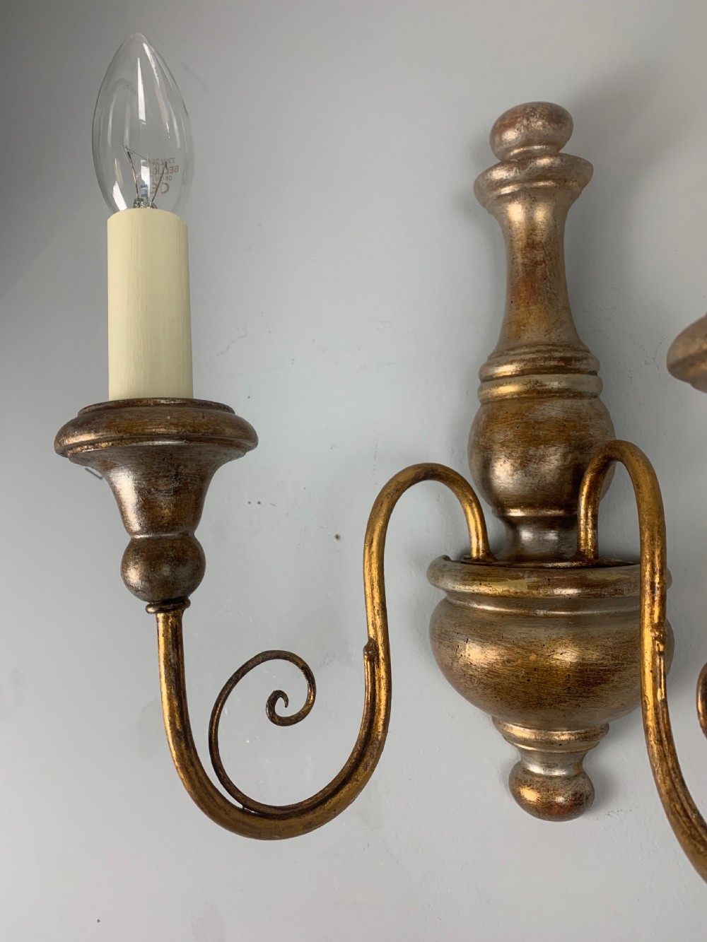 Set of 4 Italian Polychrome Giltwood Wall Lights, Rewired  View IV