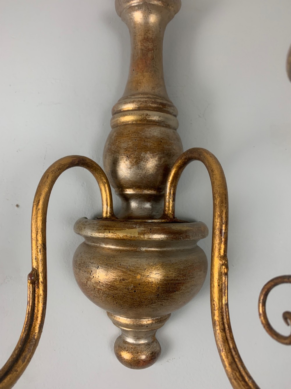 Set of 4 Italian Polychrome Giltwood Wall Lights, Rewired  View V