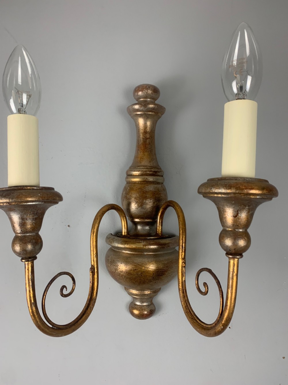 Set of 4 Italian Polychrome Giltwood Wall Lights, Rewired  View VI