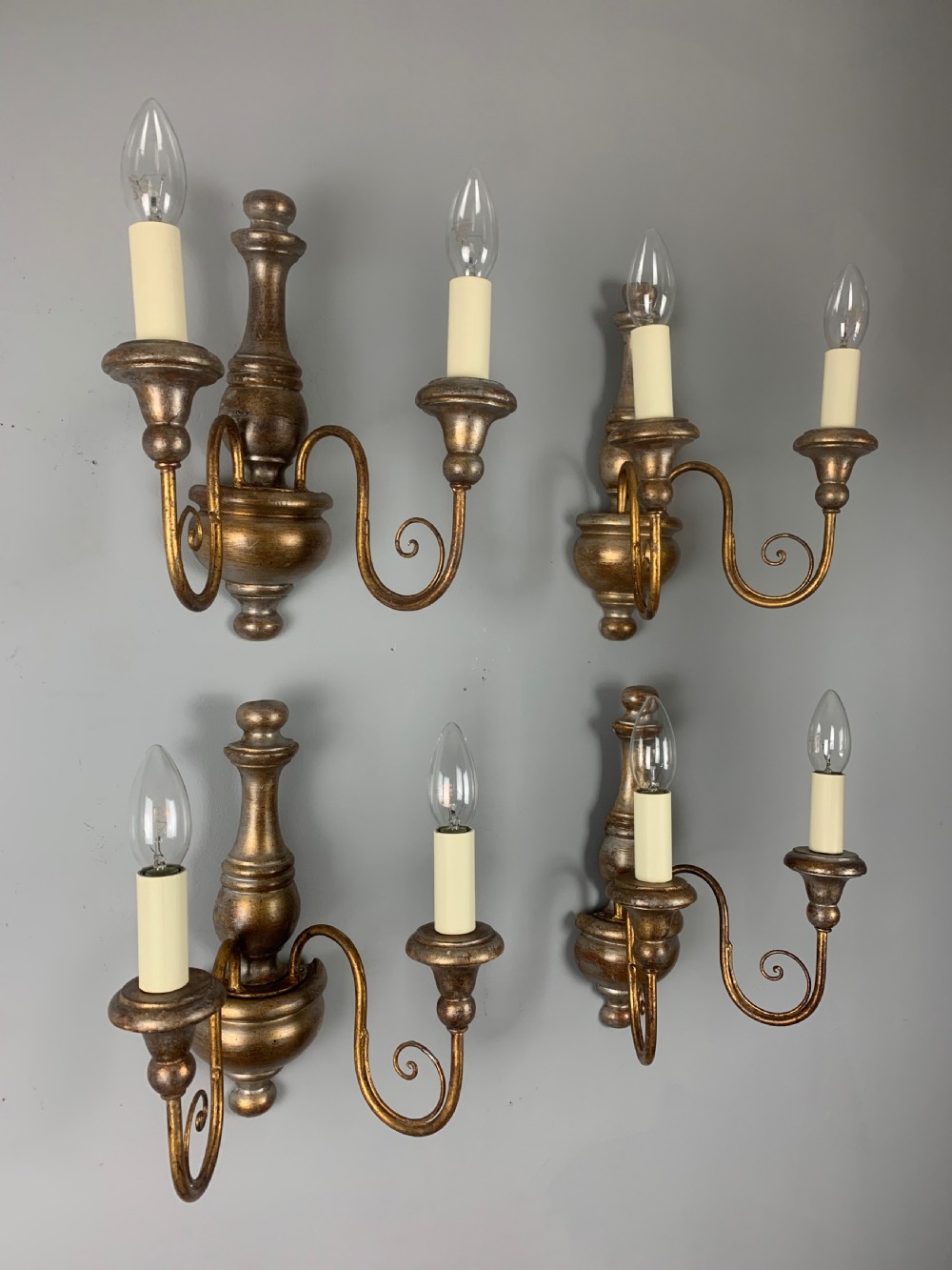 Set of 4 Italian Polychrome Giltwood Wall Lights, Rewired  View VIII
